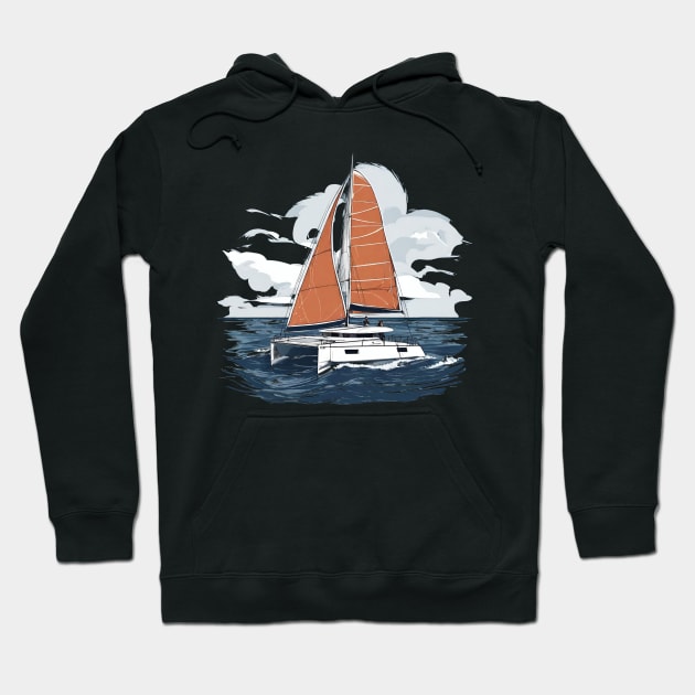 Men's Catamaran Sailing Vintage Sketch Hoodie by CP6Design